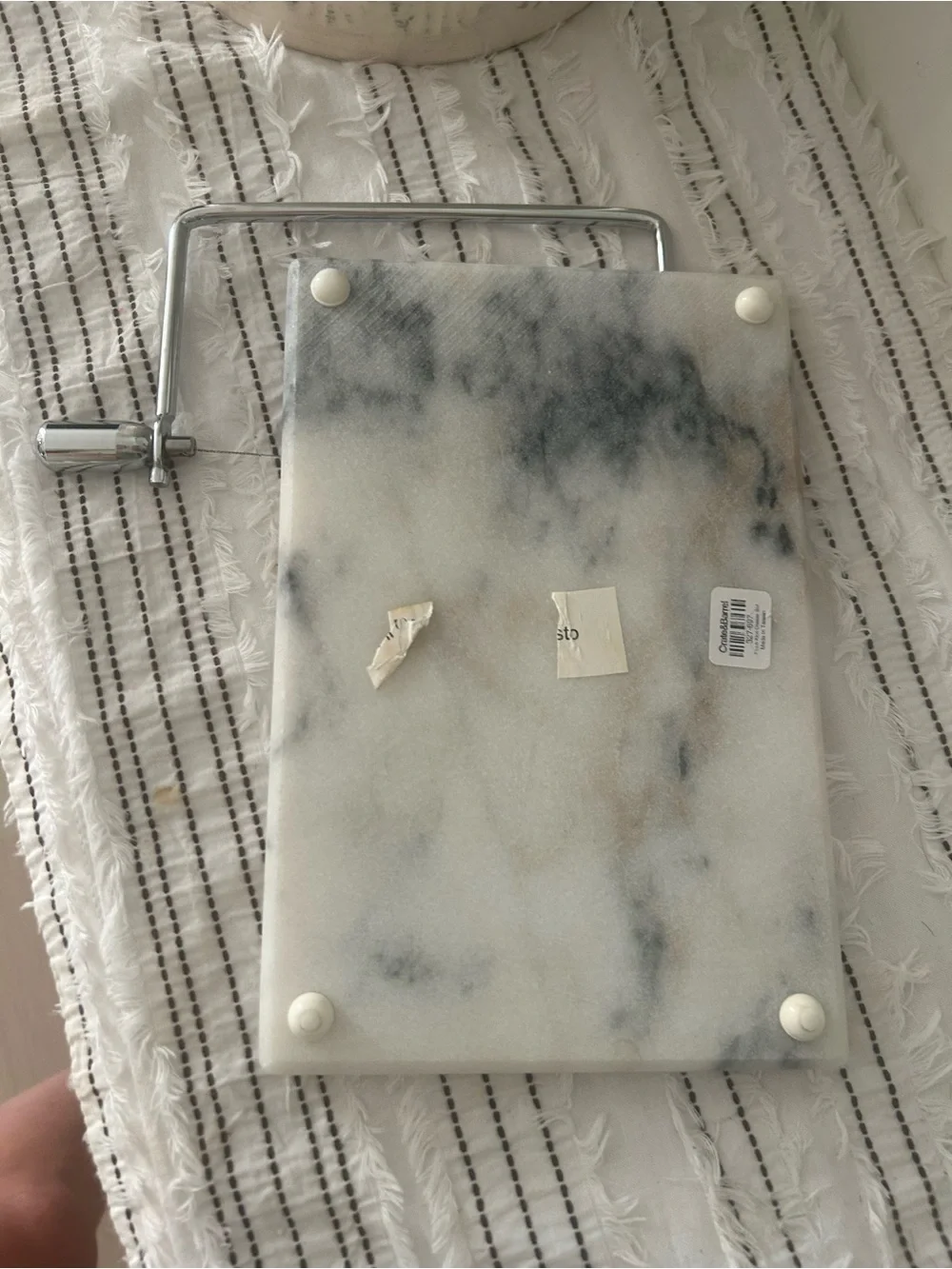 Crate & Barrel White Gray Marble Cheese Slicer Kitchen Tool